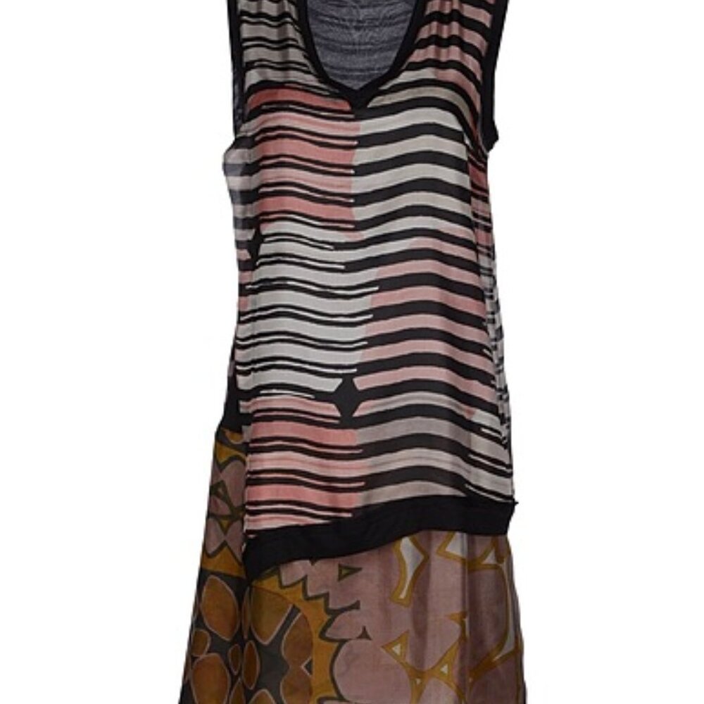 Alysi Silk Floral Striped A-line Cocktail Sleeveless Abstract Italy Dress